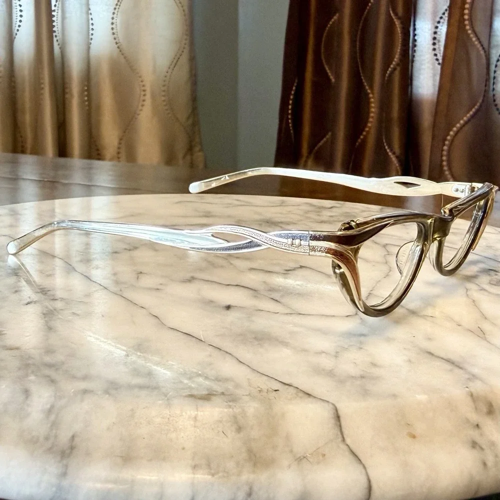 NEW! 50s VTG Universal MCM Cat Eye Women Eyeglass Frames Eye Glasses Brown Gold